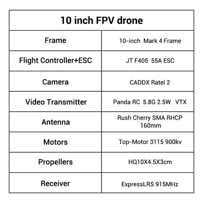 BeyondSky Mark4 10inch FPV, BeyondSky Mark 4 10- inch FPV drone with long-range transmission and payload capacity of 2.5kg.