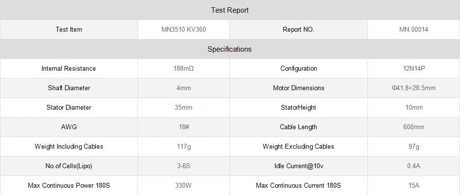 T-motor, 1Omm AWG 18# Cable Length 60Omm Weight Including Cables