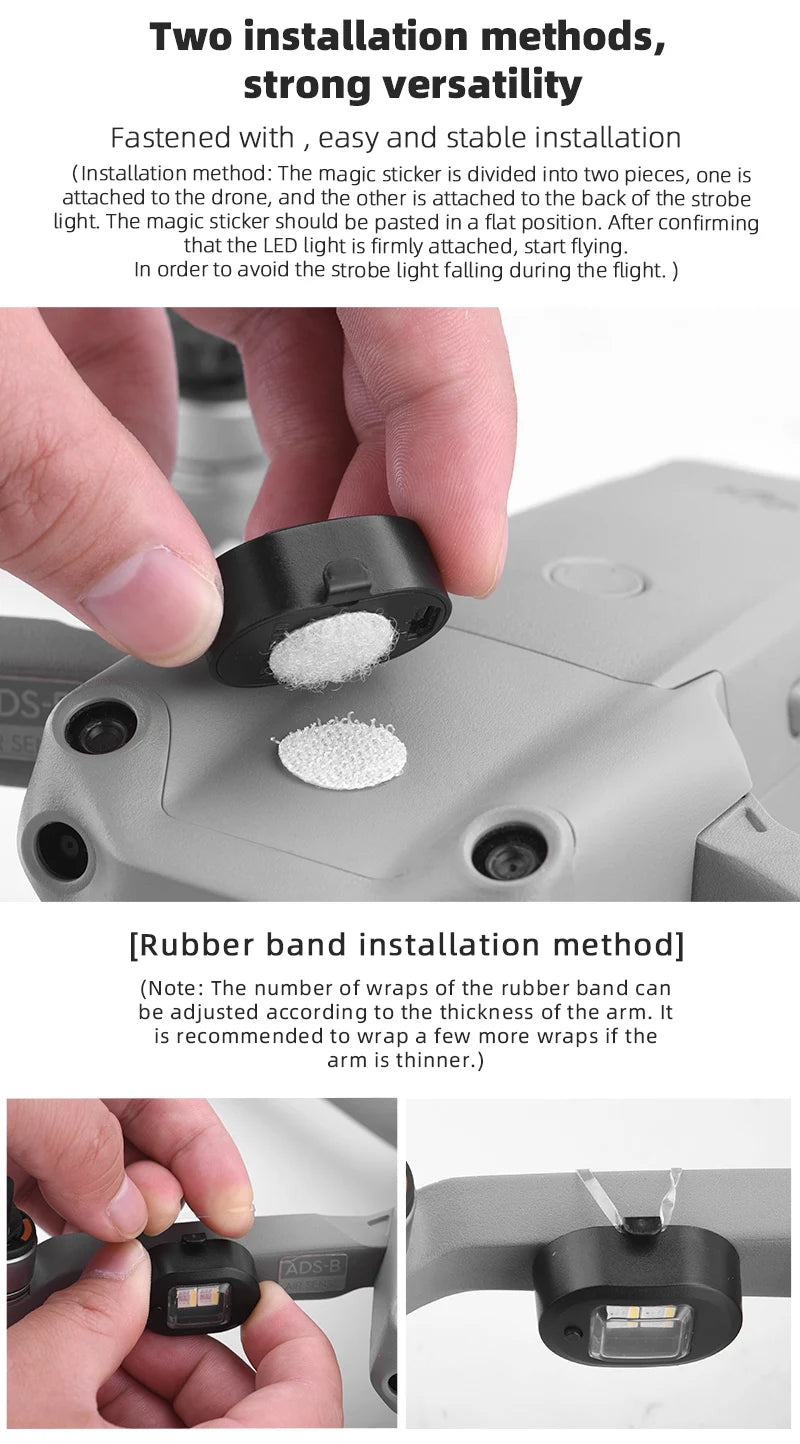 Universal Strobe Light for DJI MAVIC PRO/2/3/SE/MINI 2/MINI 1/AIR/AIR 2/FPV/FIMI X8 SE Drone Flash Lamp Night Flight Light 13 magic sticker is divided into two pieces, one is attached to the drone, and the other is