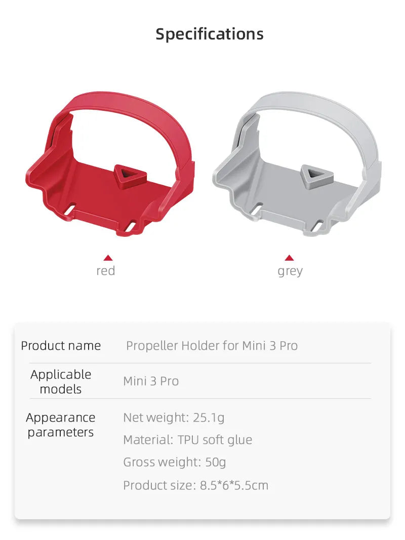 Propeller Stabilizer Holder for DJI Mini 3 PRO, Specifications red grey Product name Propeller Holder for Mini 3 Pro Applicable mini 3 Pro