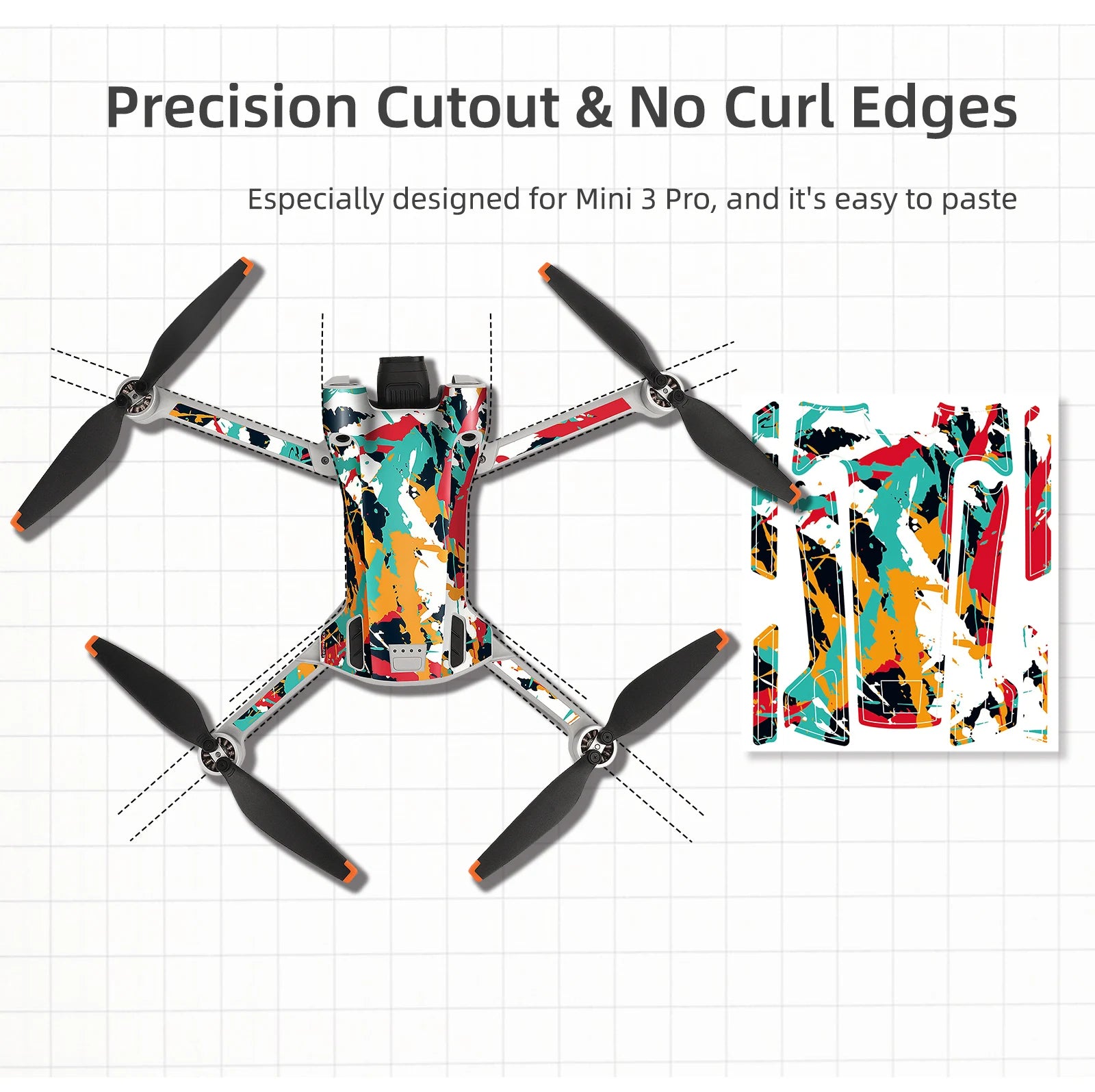 For DJI Mini 3 Pro Stickers Drone Protective Film Waterproof Remote Decals Full Cover Skin For DJI Mini 3 Pro Drone Accessories 35 Precision Cutout & No Curl Edges Especially designed for Mini 3 Pro .