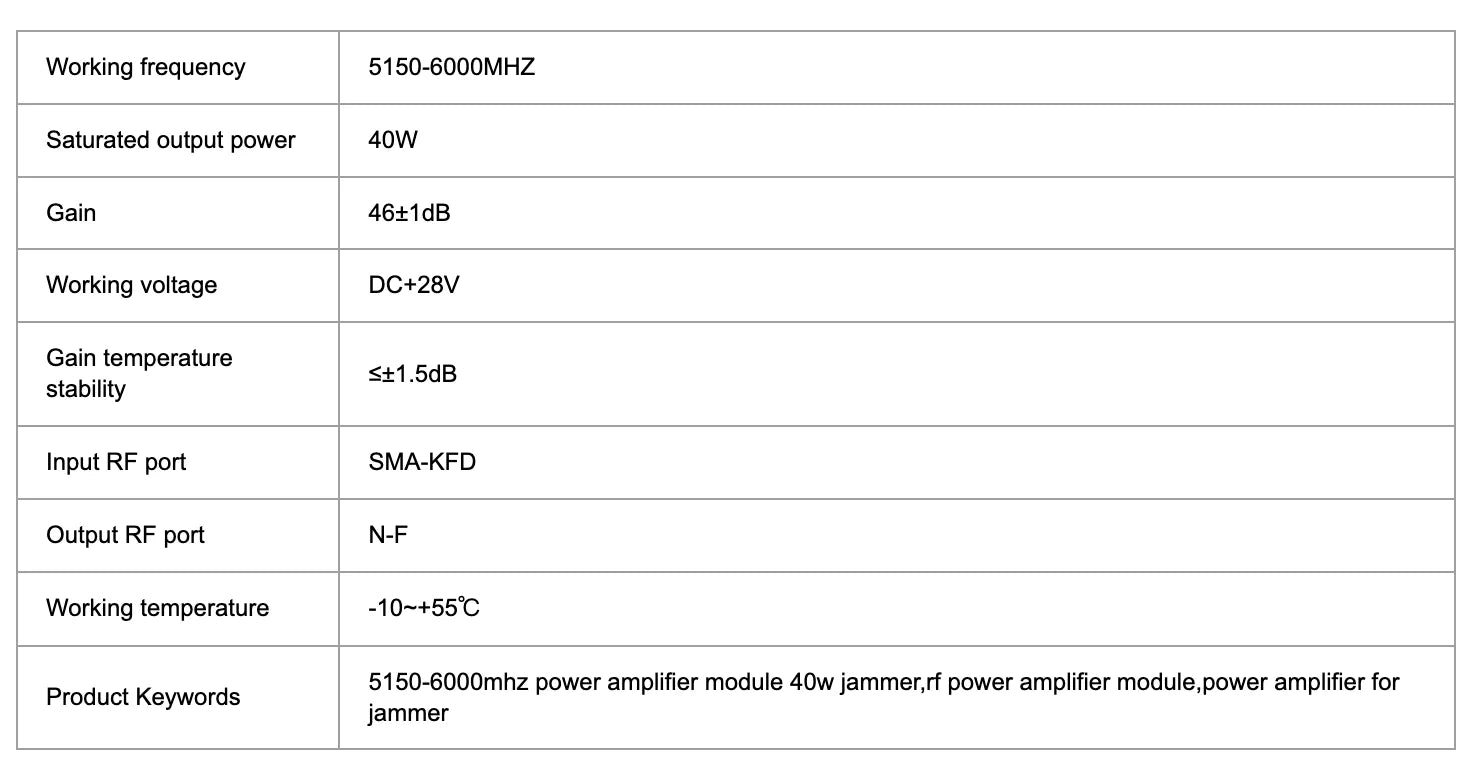 40W Anti Drone Module - 5150-6000MHz RF High Power Amplifier Module For Drone Shield UAV Blocking Anti Drone Device 6 40W Anti Drone Module, 5150-6000MHZ Saturated output power 40W Gain 46+1dB Working