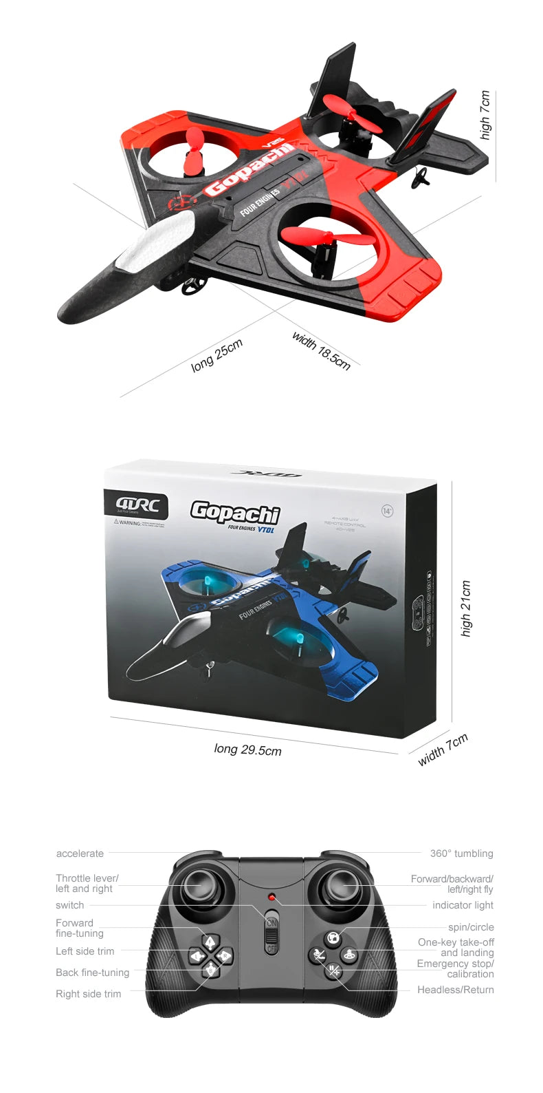 4DRC V17 RC Plane, Gopar FOUR ENGNES d width 25cm 18.5cm long 