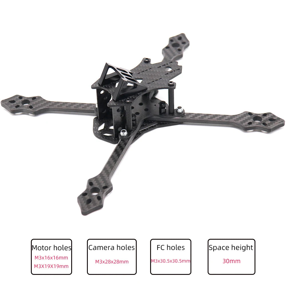 5-Inch Drone Frame Kit. Motor holes Camera holes M3xl6x16mm M3x28x