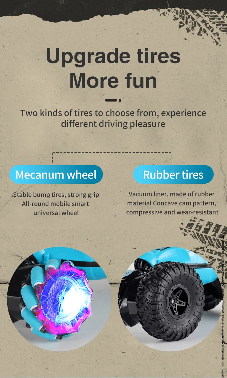 Upgrade tires More fun Two kinds of tires to choose from, experience different driving pleasure Mecanum