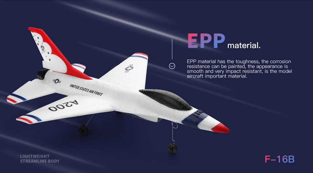 Wltoys A290 F16 3CH RC Airplane, EPP material has the toughness, the corrosion resistance can be painted, the appearance is smooth