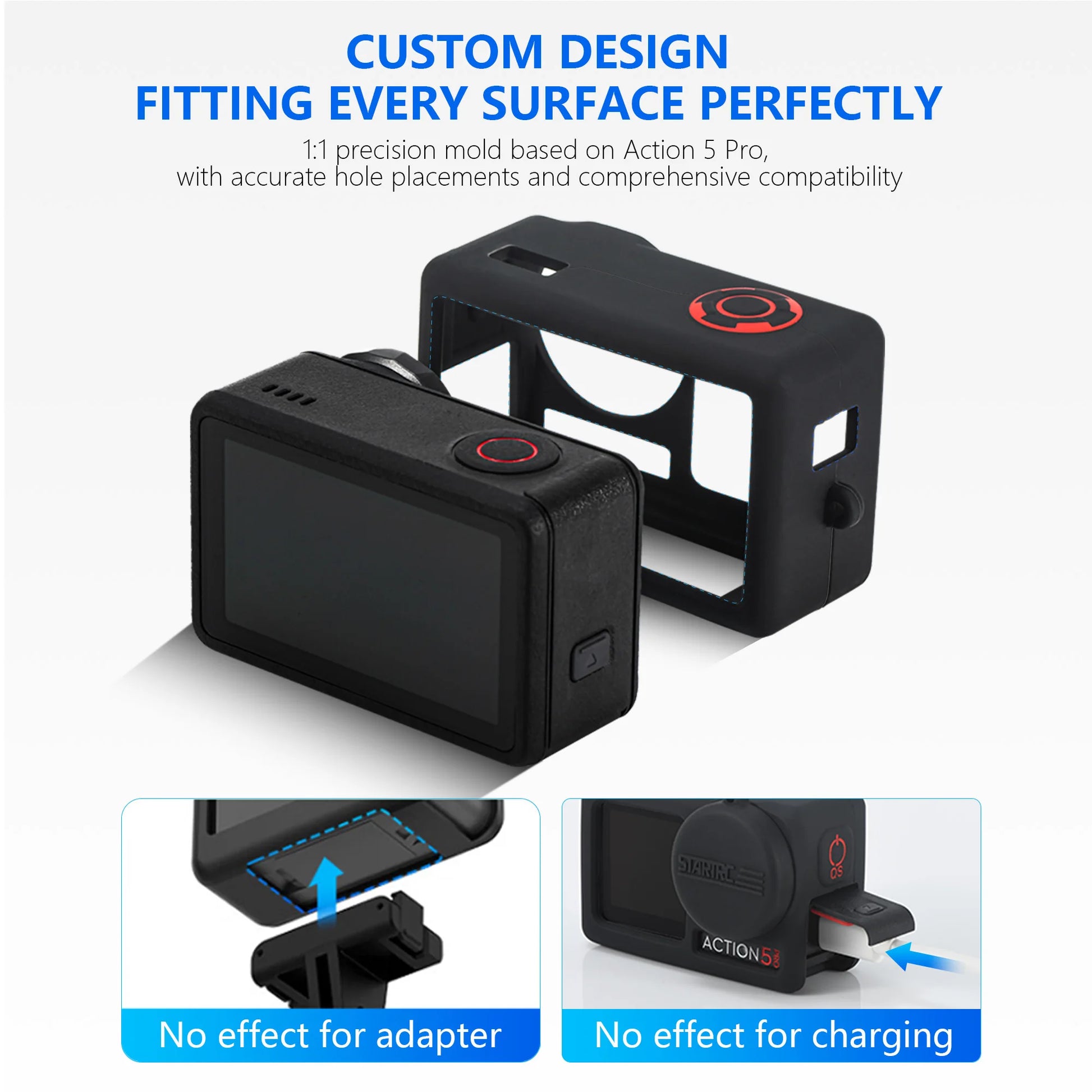 STARTRC Silicone Protective Cover, Custom silicone cover for DJI Osmo Action 5 Pro offers full protection with precise fit,不影响 adapter or charging functionality.
