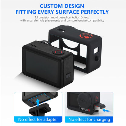 STARTRC Silicone Protective Cover, Custom silicone cover for DJI Osmo Action 5 Pro offers full protection with precise fit,不影响 adapter or charging functionality.