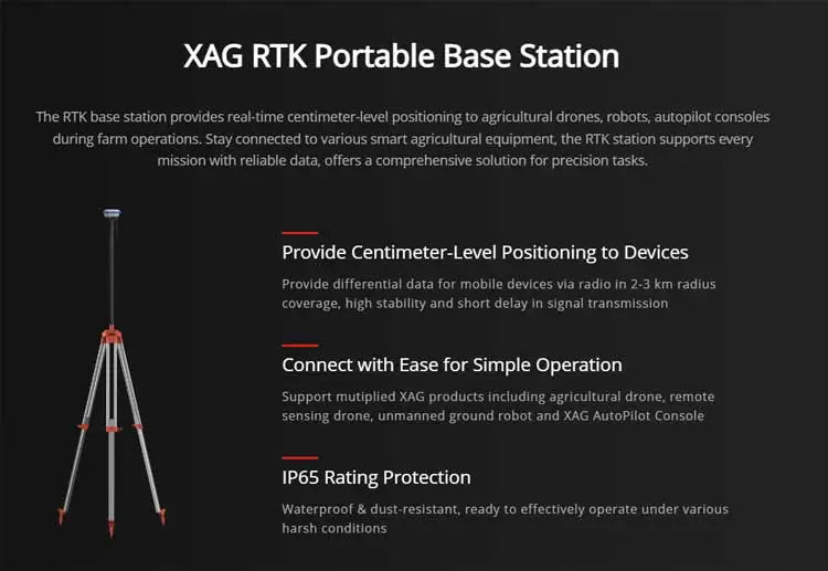 XAG P100 40L Agricultural Drone, XAG RTK base station provides real-time centimeter-level positioning to agricultural