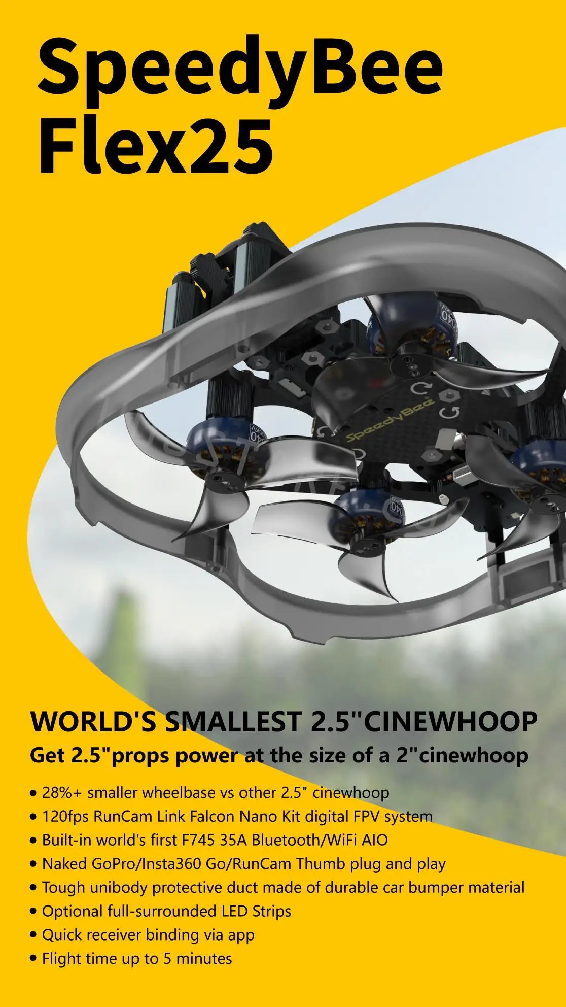 SpeedyBee Flex25 - HD 78mm F7 35A AIO 4S 2.5 Inch CineWhoop RC FPV Racing Drone BNF with Runcam Falcon 120fps Digital Camera Toys 5 SpeedyBee Flex25 Opa WORLD'S SMALLEST 2.5"C
