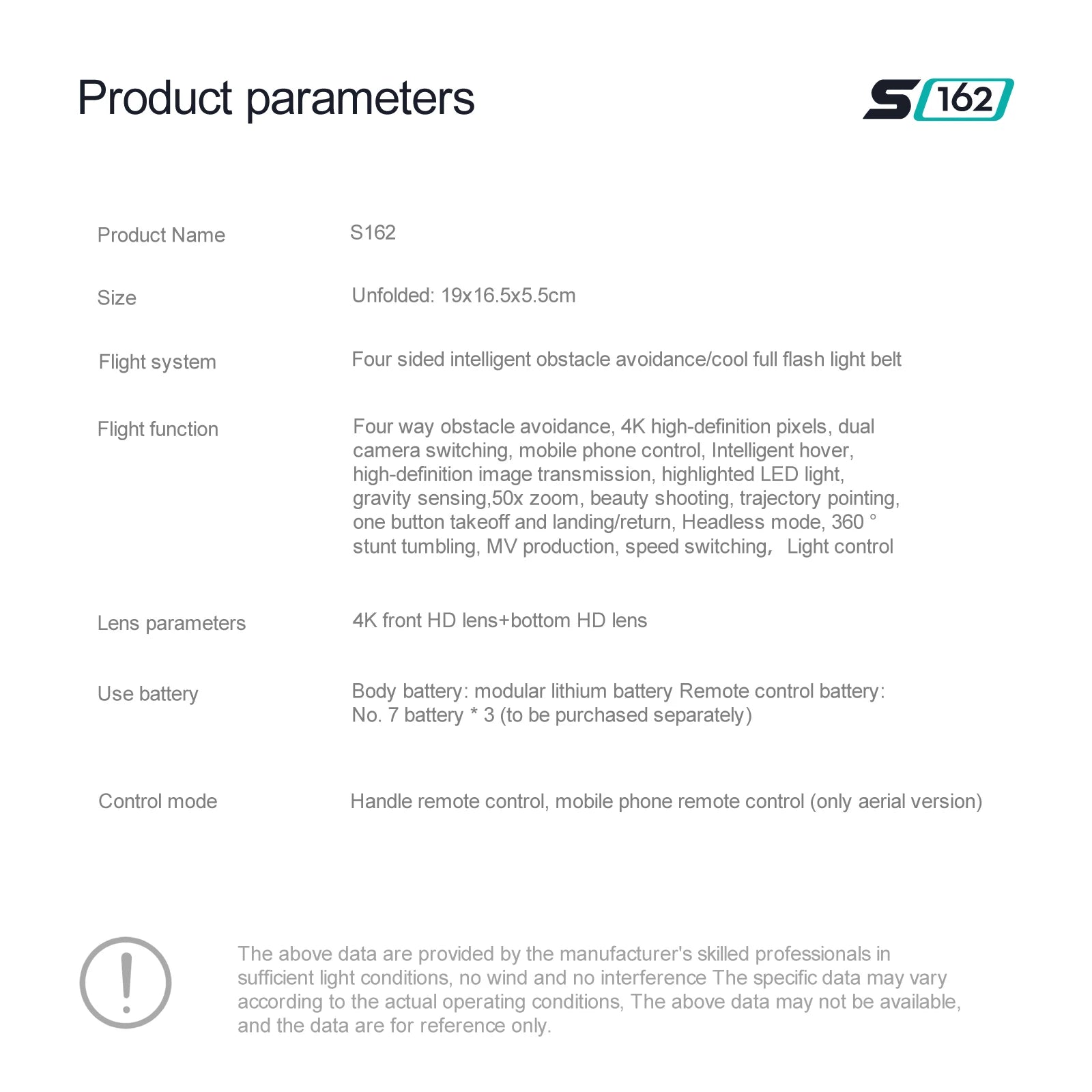 S162 Pro Drone - WIFI FPV With LED Light Bar HD 4K Beauty Shot Camera Height Hold RC Foldable Quadcopter Drones Kid Gift Toys 37 S162 Pro Drone, the above data are provided by the manufacturer's skilled professionals in sufficient