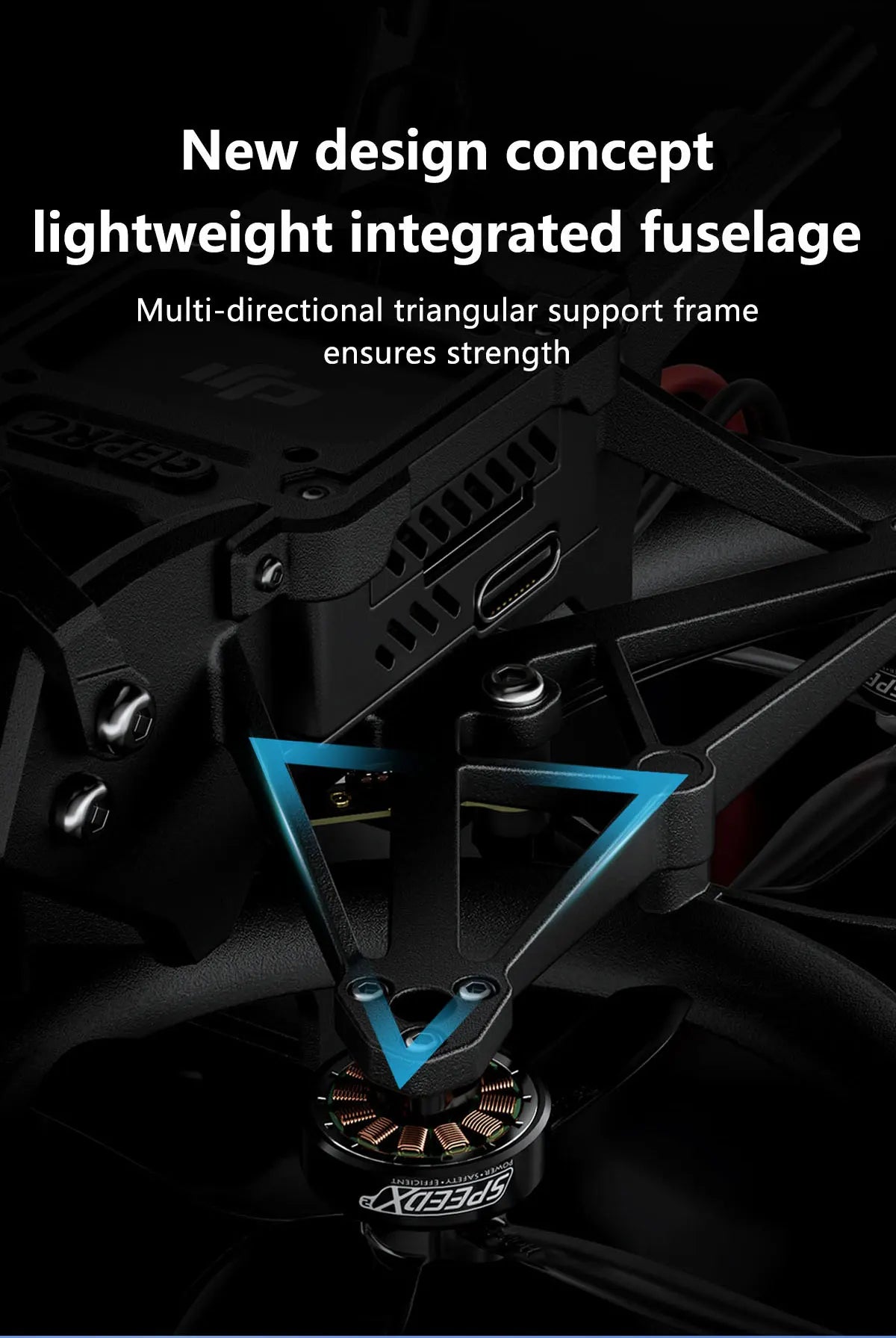 GEPRC DarkStar20 HD O3 Cinewhoop - SPEEDX2 1102 TAKER F411-12A-E 1-2S AIO RC Quadcopter LongRange Freestyle FPV Drone Rc Airplane 9 GEPRC DarkStar20 HD O3 Cinewhoop, New design concept lightweight integrated fuselage Multi-directional triangular support frame ensures strength J