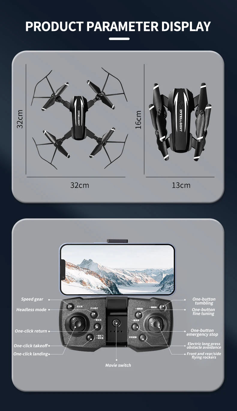 New Quadcopter Drone 8K Profesional Drones With 4k HD Obstacle Avoidance Aerial Photography RC Helicopter Airplane Foldable Dron 38 New Quadcopter Drone, product parameter display 6 e 7 32cm 13cm speed
