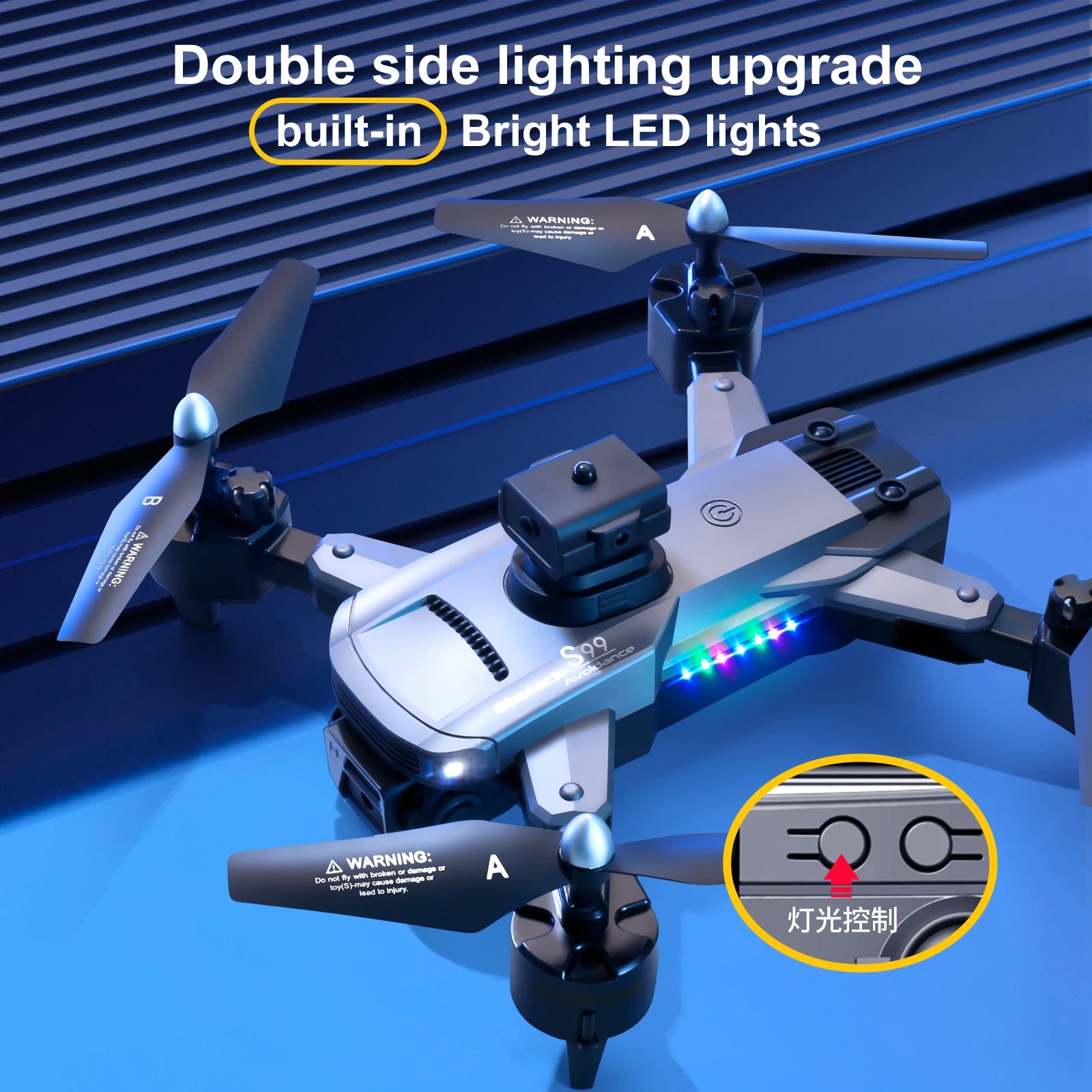 S99 Drone, double side lighting upgrade built-in bright led lights warning: h