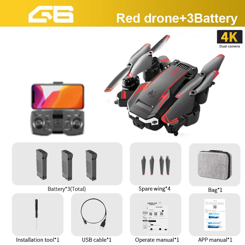 G6 Drone, 3Battery 4K Dual camera Battery"3(Total