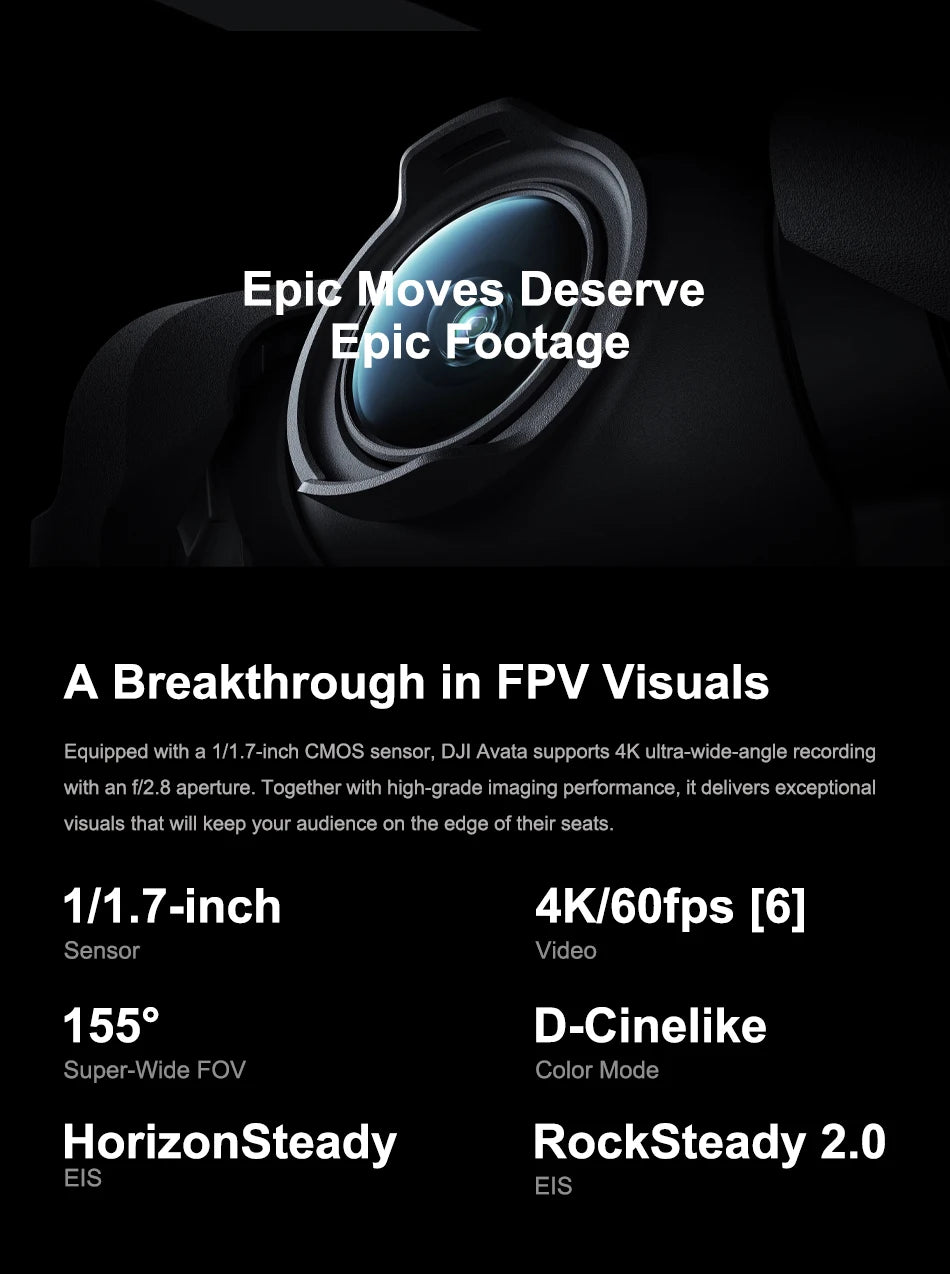 DJI Avata FPV Drone, DJI Avata supports 4K ultra-wide-angle recording with an f