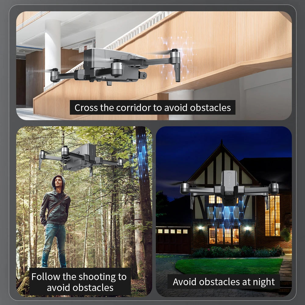 SJRC F22 S2 Pro + Drone, Robust navigation system with GPS and sensors, plus high-quality video capture capabilities in low-light settings.