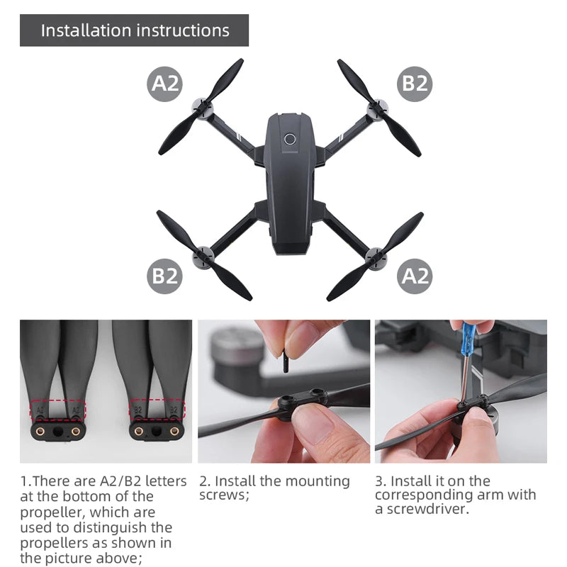 Propeller, there are A2/B2 letters 2. Install the mounting 3. Install it on the at the bottom