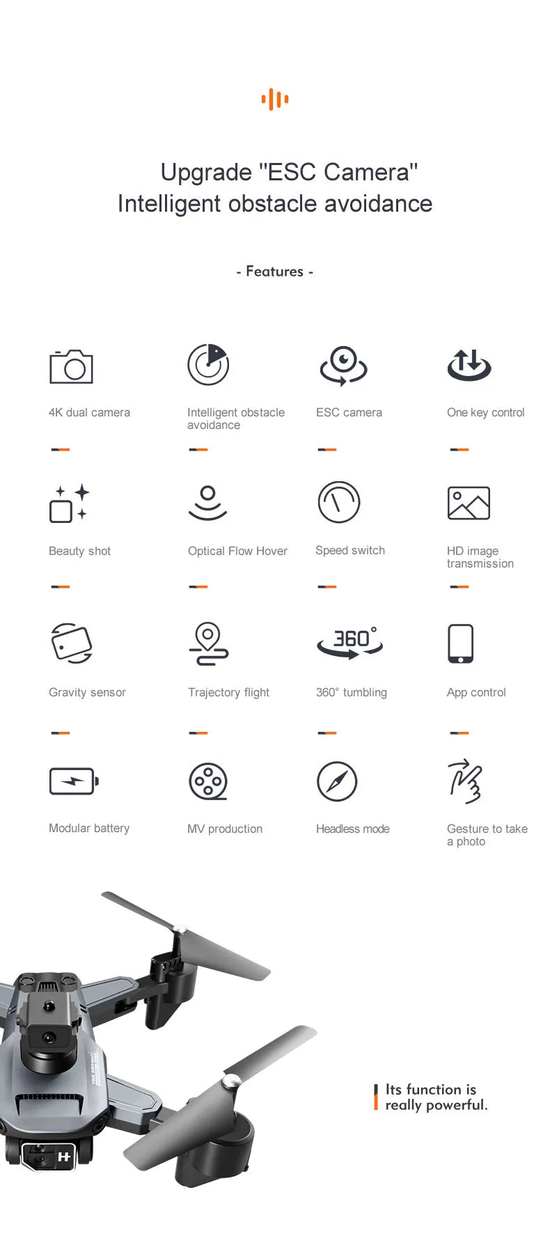 Q7 Drone, intelligent obstacle avoidance features 4k dual camera esc camera .