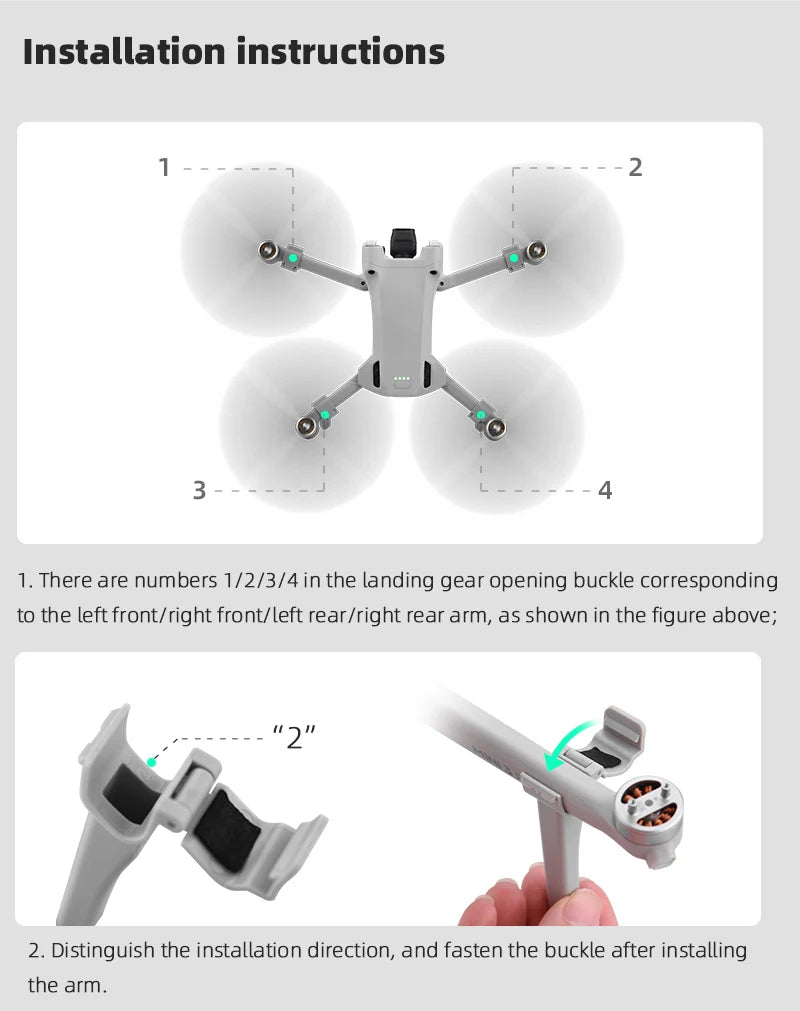 Landing Gear Kits for DJI Mini 3 Pro Drone - Height Extender Long Quick Release Leg Foot Gimbal Protector Stand Drone Accessories 12 Landing Gear Kits for DJI Mini 3 Pro Drone, 1 1/2/3/4in the landing gear opening buckle corresponding to the left front/right front