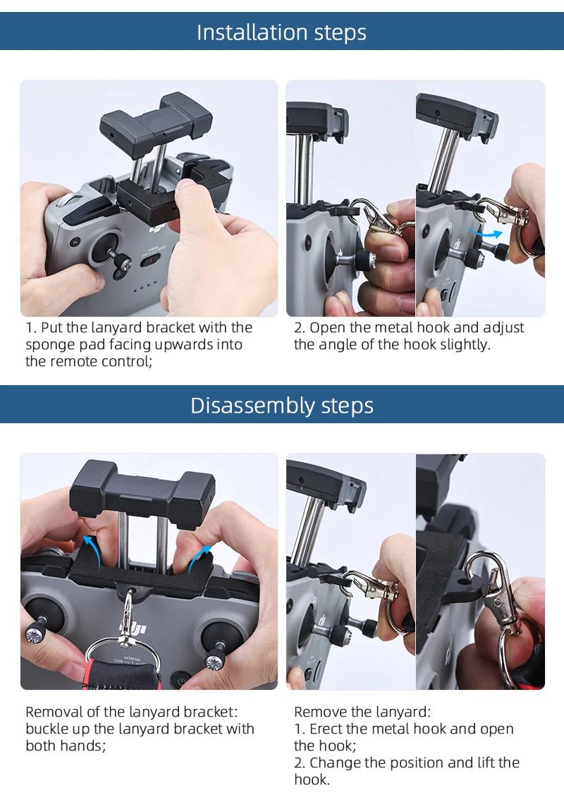 remove the lanyard bracket and open both hands; the hook; Change the position and lift