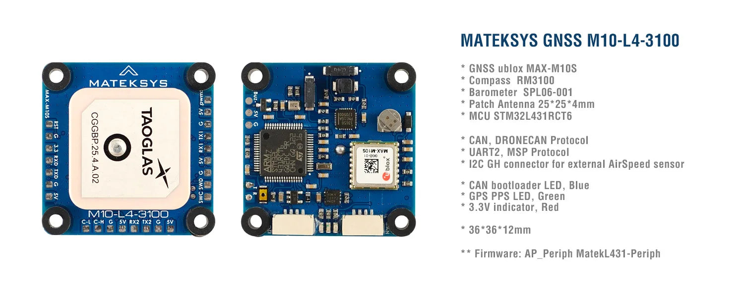 MATEK  M10-L4-3100 GPS, MATEKSYS GNSS ublox MAX-M1OS MATE