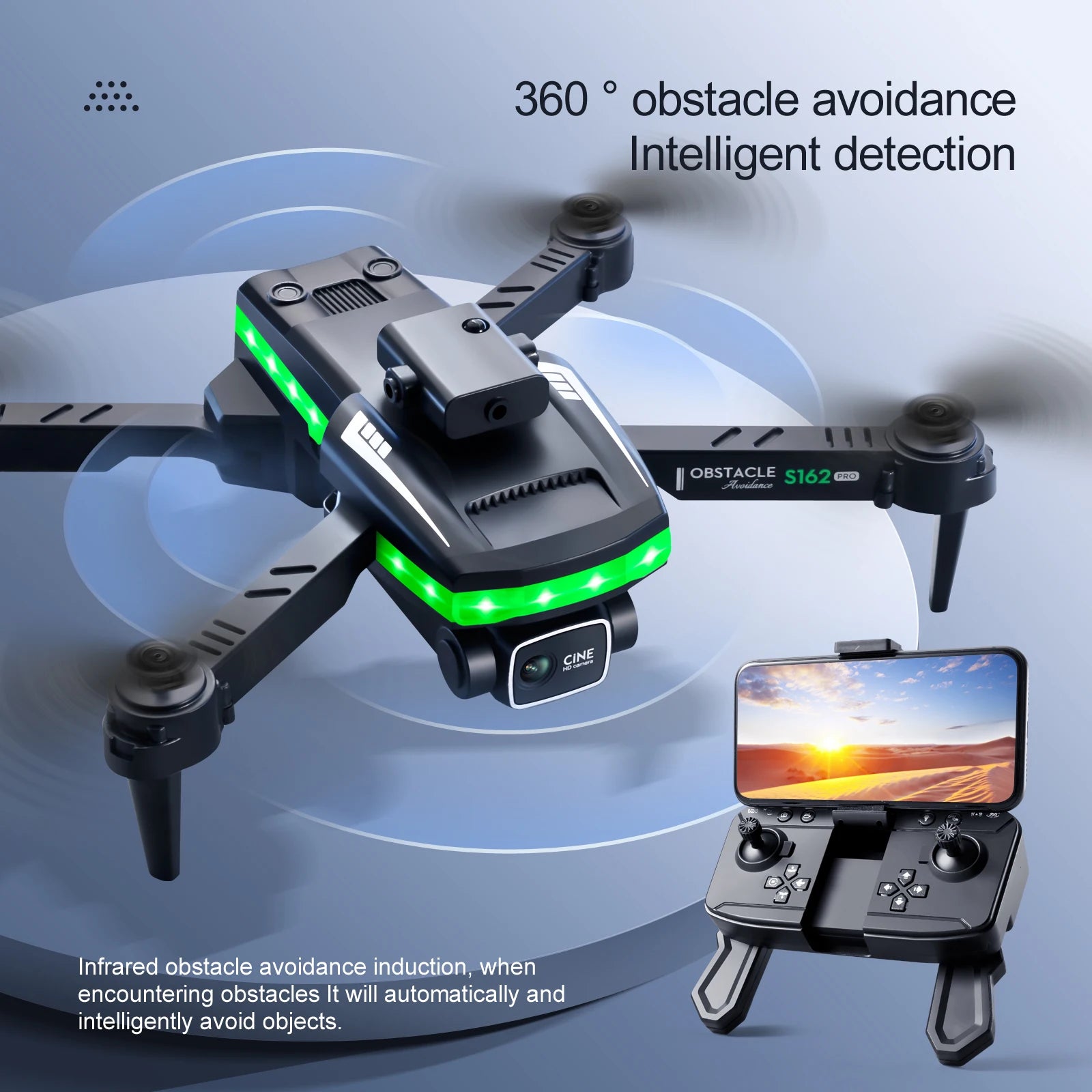 S162 Pro Drone - WIFI FPV With LED Light Bar HD 4K Beauty Shot Camera Height Hold RC Foldable Quadcopter Drones Kid Gift Toys 18 S162 Pro Drone, savoidance cine infrared obstacle avoidance in