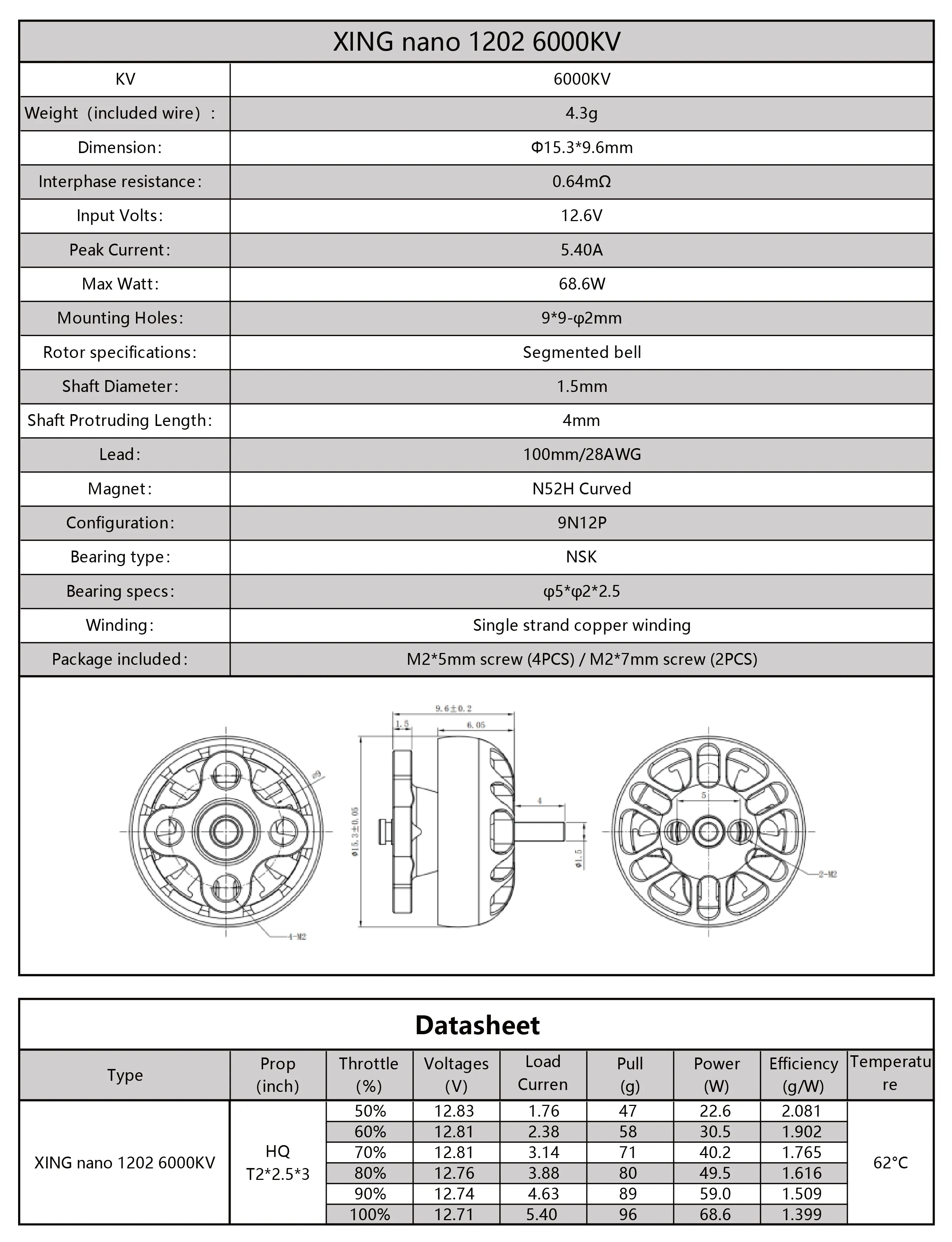 iFlight XING NANO 1202 6000KV FPV Motor with 2mm mounting hole for ProTek R20 replacement parts 2 iFlight XING NANO 1202 6000KV FPV Motor, XING nano 1202 6000KV 628C T2*2.5*3