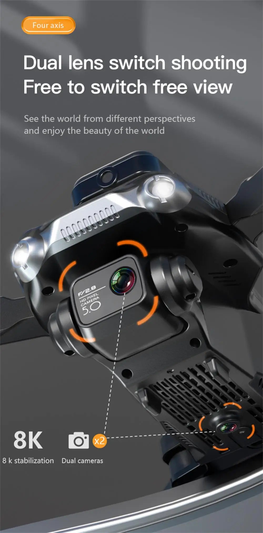 V28 Drone, four axis dual lens switch shooting free to switch free view see