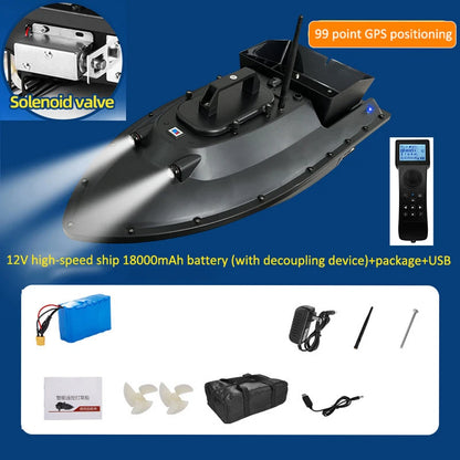 12V GPS RC Bait Boat with 99-point positioning, auto return, night lights