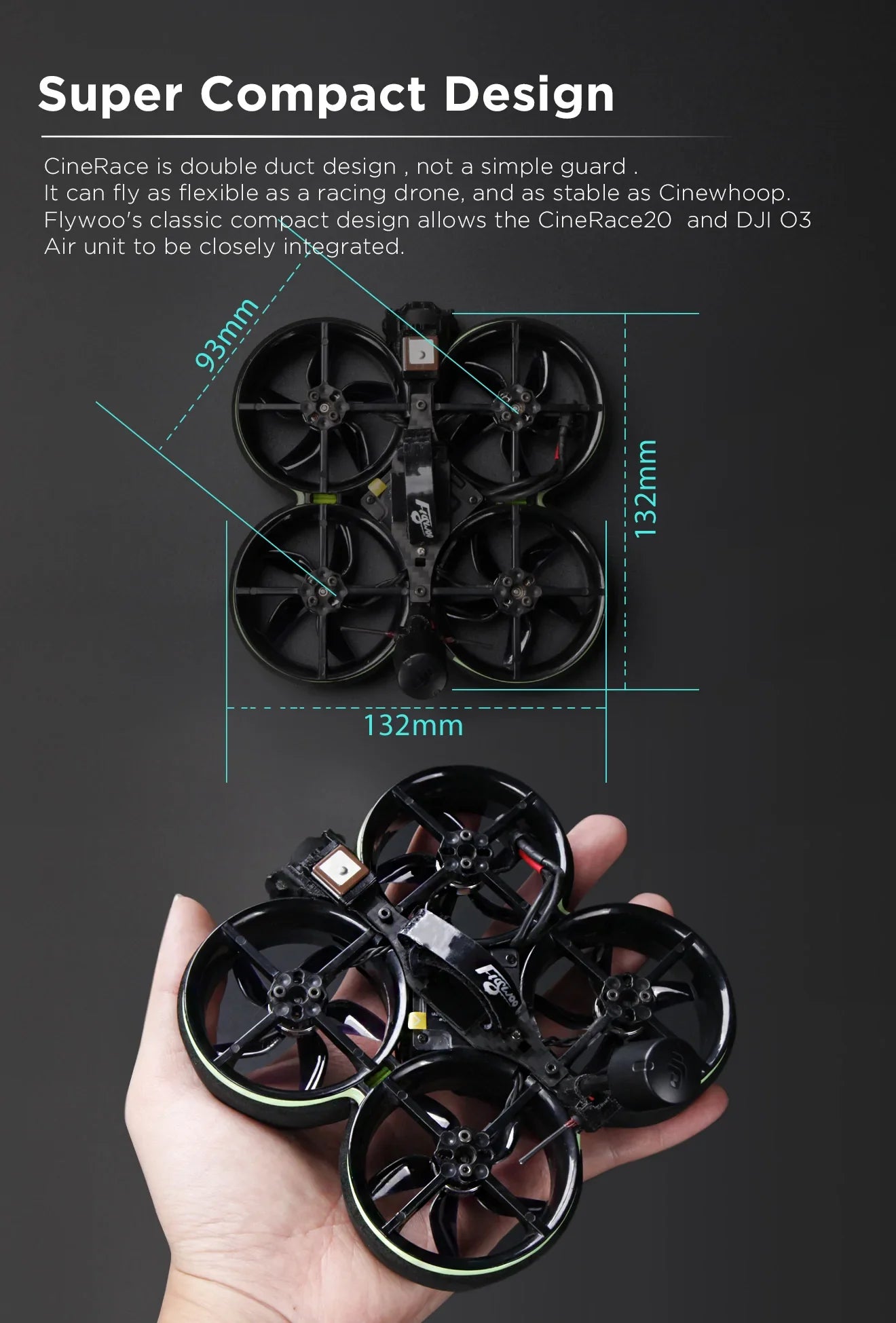 FLYWOO CineRace20 V2 HD DJI O3 2inch w/ SanDisk 128GB Sub250 4K/1080P cinewhoop 9 Flywoo's CineRace2o can fly as flexible as a racing drone