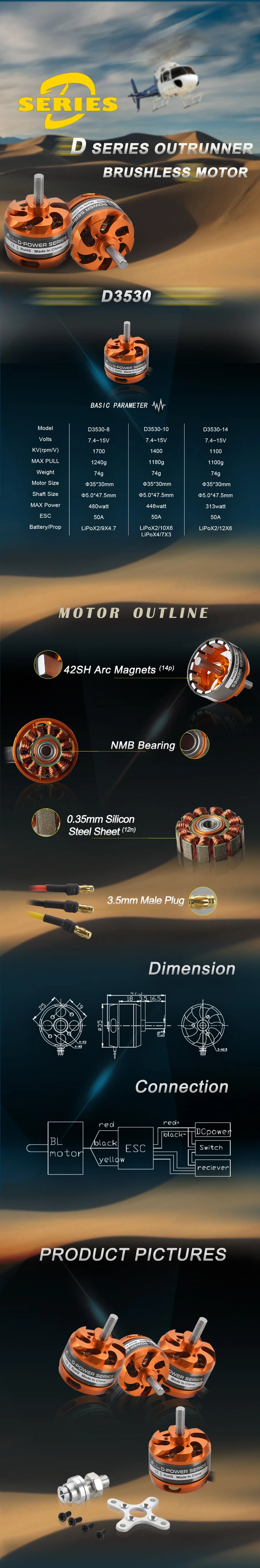 FLASHHOBBY high quality D3530 3530 1100KV 1400KV 1700KV 2-4S Brushless Motor RC FPV Racing Drone Quadcopter Frame 8 SERIES OUTRUNNER BRUSHLESS MOTOR D-POWER Ro