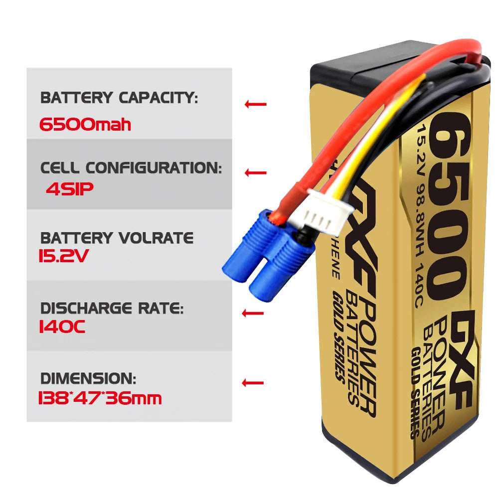 DXF 4S Lipo Battery 14.8V 15.2V 6500mAh 9200mAh, DXF 4S Lipo Battery, BATTLE CAPACITY: 65OOmah ceLL CONFIGURATION