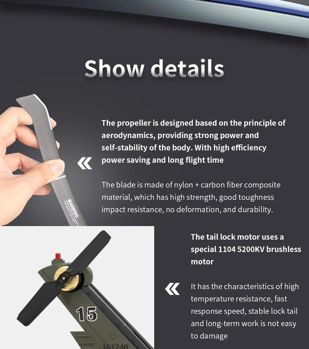 F09 6-Axis RC Helicopter, the tail lock motor uses a special 1104 5200KV brushless motor .