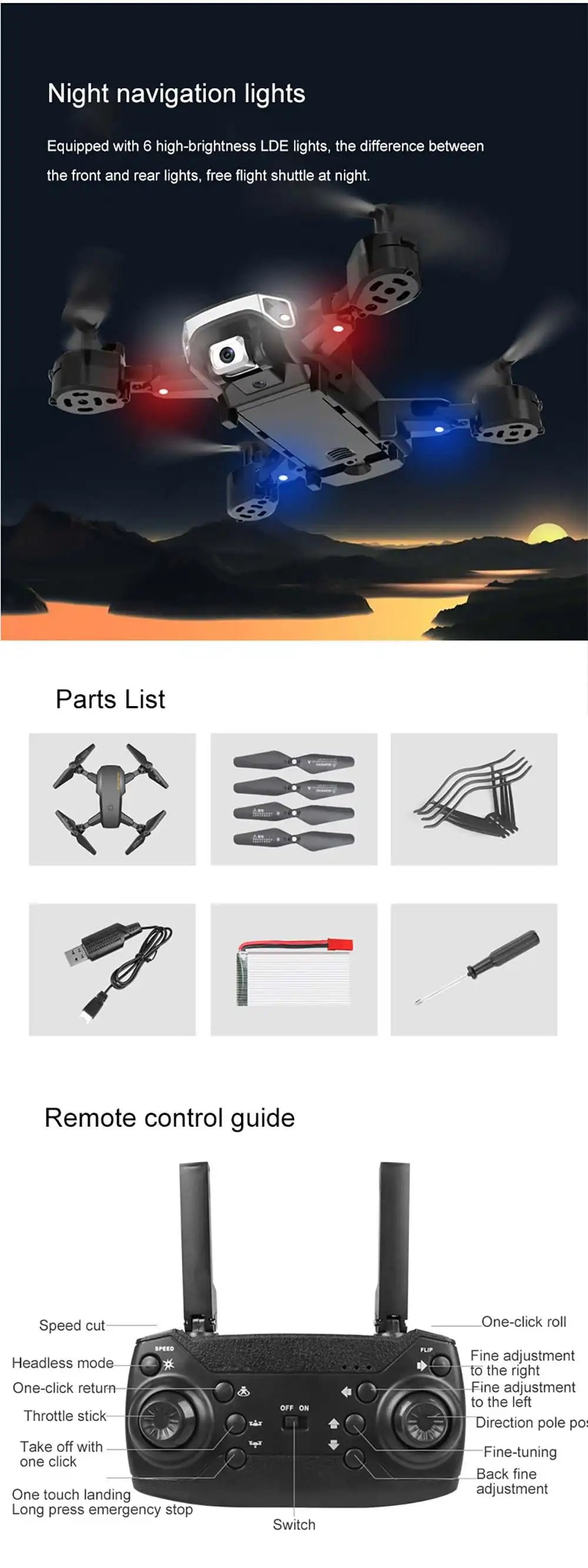 Eachine S60 Mini Drone - 4K Profesional WIFI FPV HD Camera Optical Flow Positioning 15mins Flight Time Foldable RC Drone Quadcopter RTF 15 Eachine S60 Mini Drone, night navigation lights equipped with 6 high-brightness lde