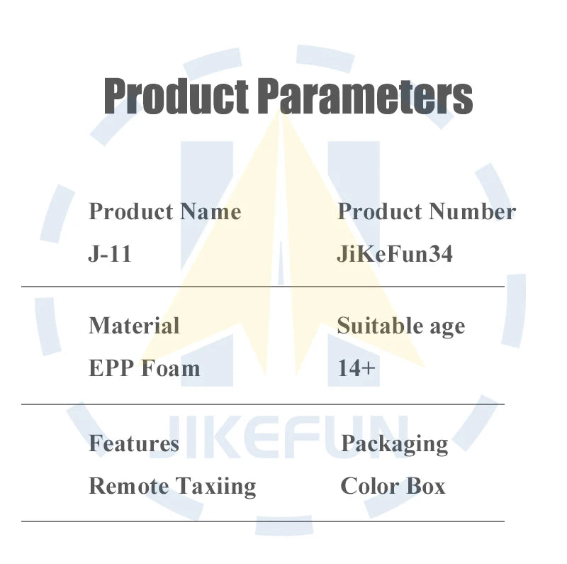 Genuine Authorization J-11 1:50 RC Fighter Plane, Product Parameters Product Name Product Number J-I1 JiKeFun34 Material