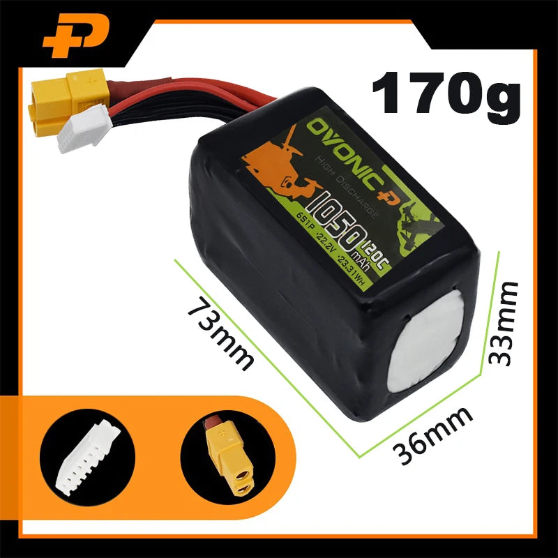 Ovonic 6S 22.2V 1050mAh 120C Lipo Battery For RC Drone With XT60 Plug