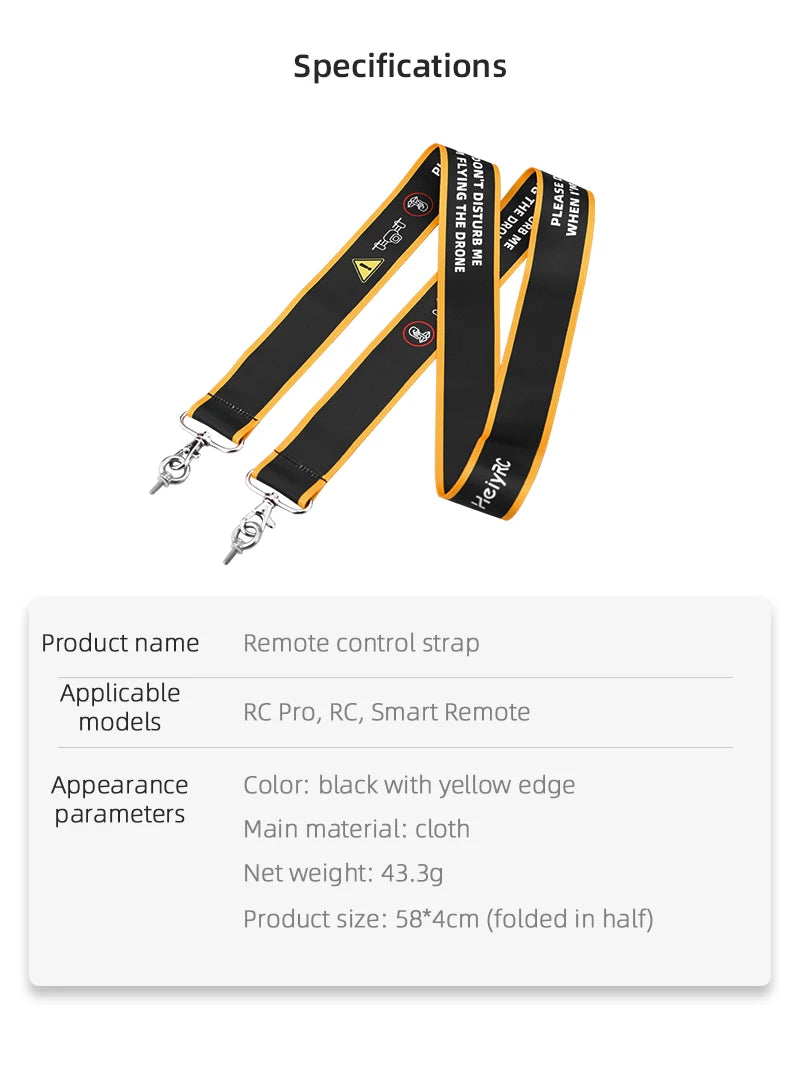 Remote Controller Lanyard NeckStrap, RC Pro, RC, Smart Remote Appearance Color: black with yellow edge parameters