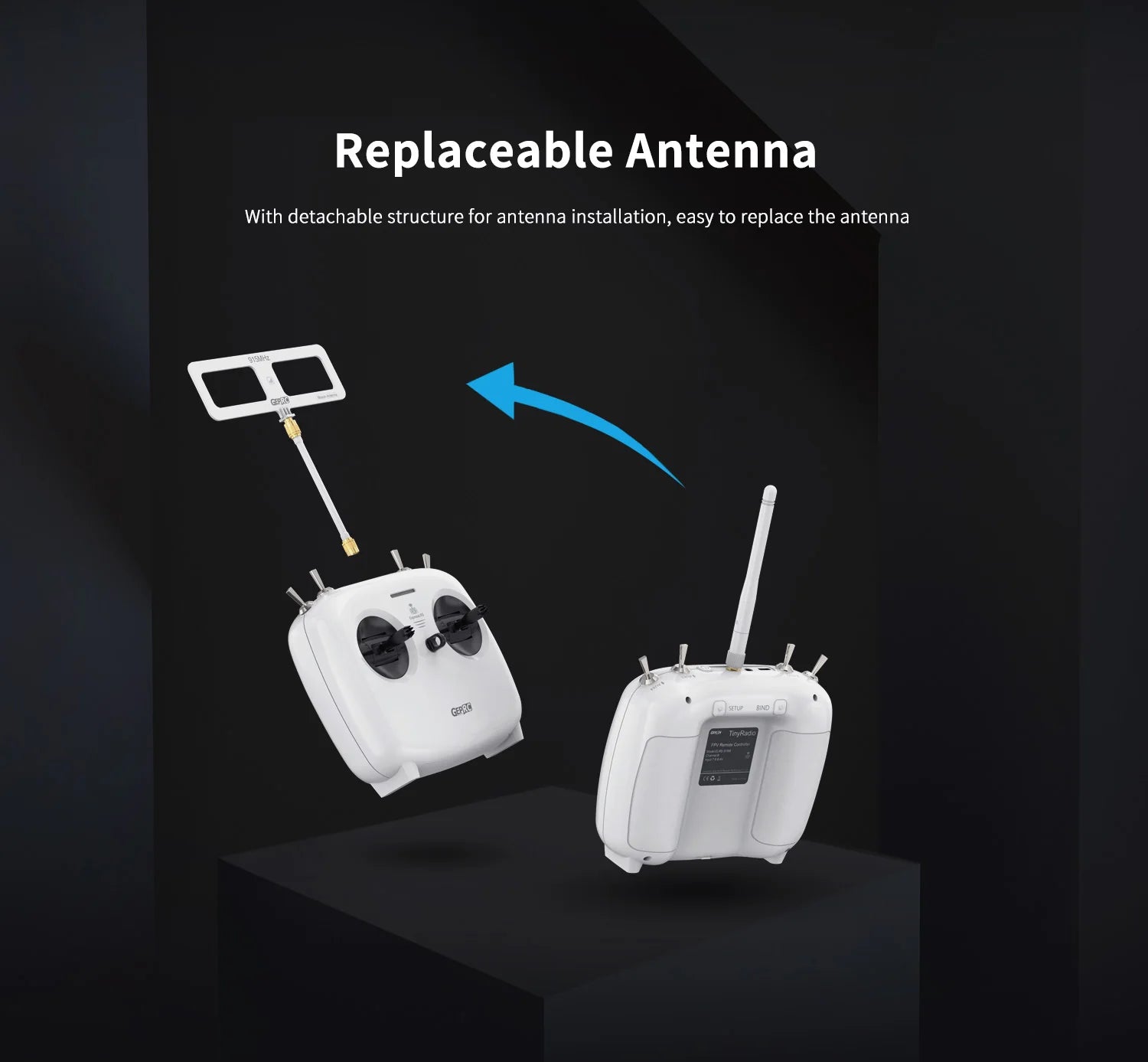 GEPRC TinyRadio ELRS Remote Controller, Replaceable Antenna With detachable structure for antenna installation, easy to replace