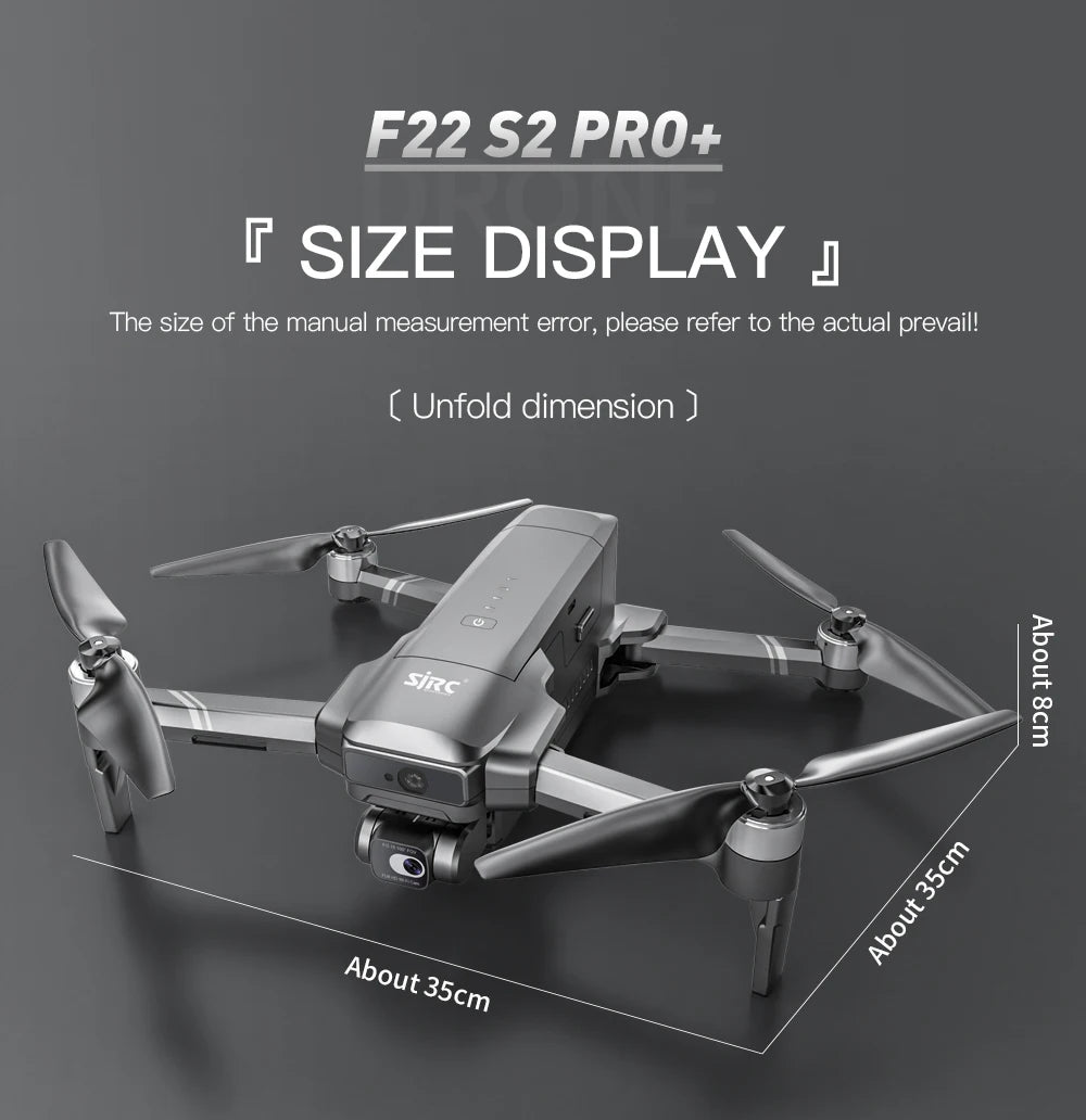 SJRC F22 S2 Pro + Drone, F22 S2 PRO+ drone measures approximately 35cm long, with slight variations.