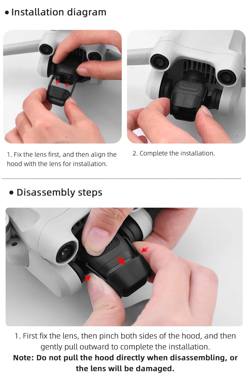 Lens Cover Sunshade Protective Cap for DJI MINI 3 PRO - Lens Hood Anti-glare Gimbal Camera Guard Props fixer Accessories 13 fix the lens first; and then align the 2. Complete the installation . do not pull the