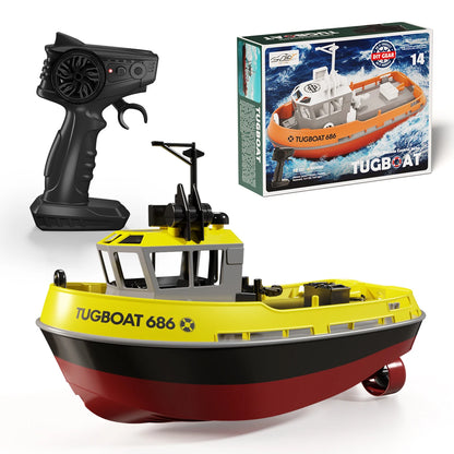 JIKEFUN 686 Remote Control Tugboat, The Jikefun 686 Remote Control Tugboat is a 1:72 scale toy with 2.4GHz dual motors and a 50m range.