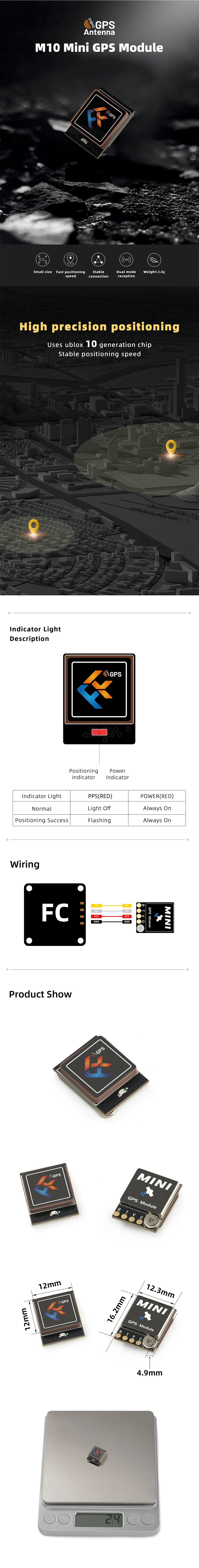 FlyFishRC M10 Mini GPS, GPS Antenna M1O Mini GPS Module Small size Fast positionina Dual mode