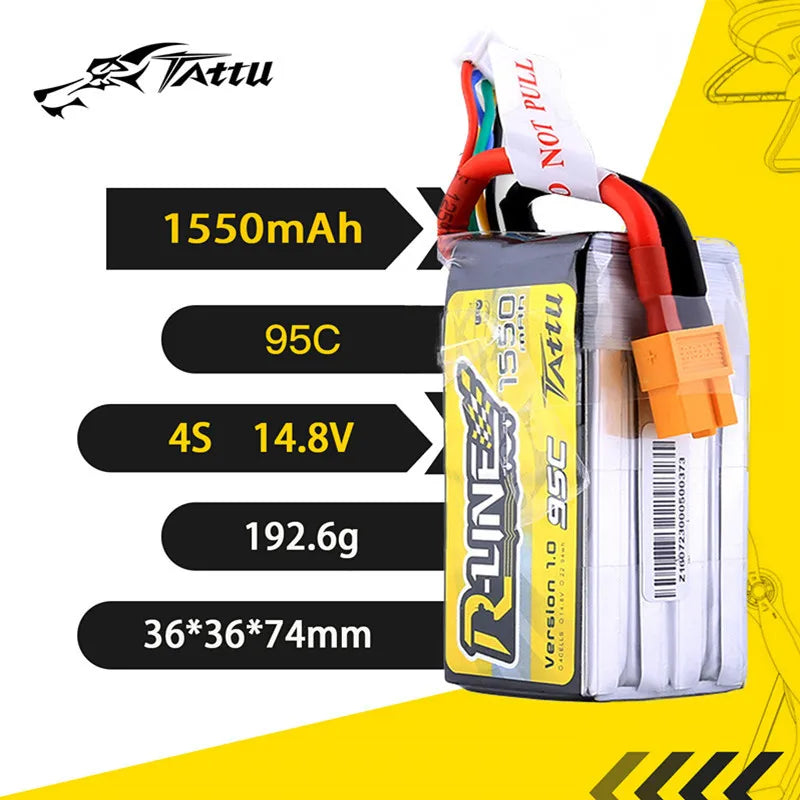 TATTU R-LINE 1.0 14.8V 4S 1550mAh 95C Lipo بطارية بدون طيار