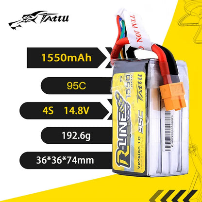 TATTU R-LINE 1.0 14.8V 4S 1550mAh 95C Lipo بطارية بدون طيار