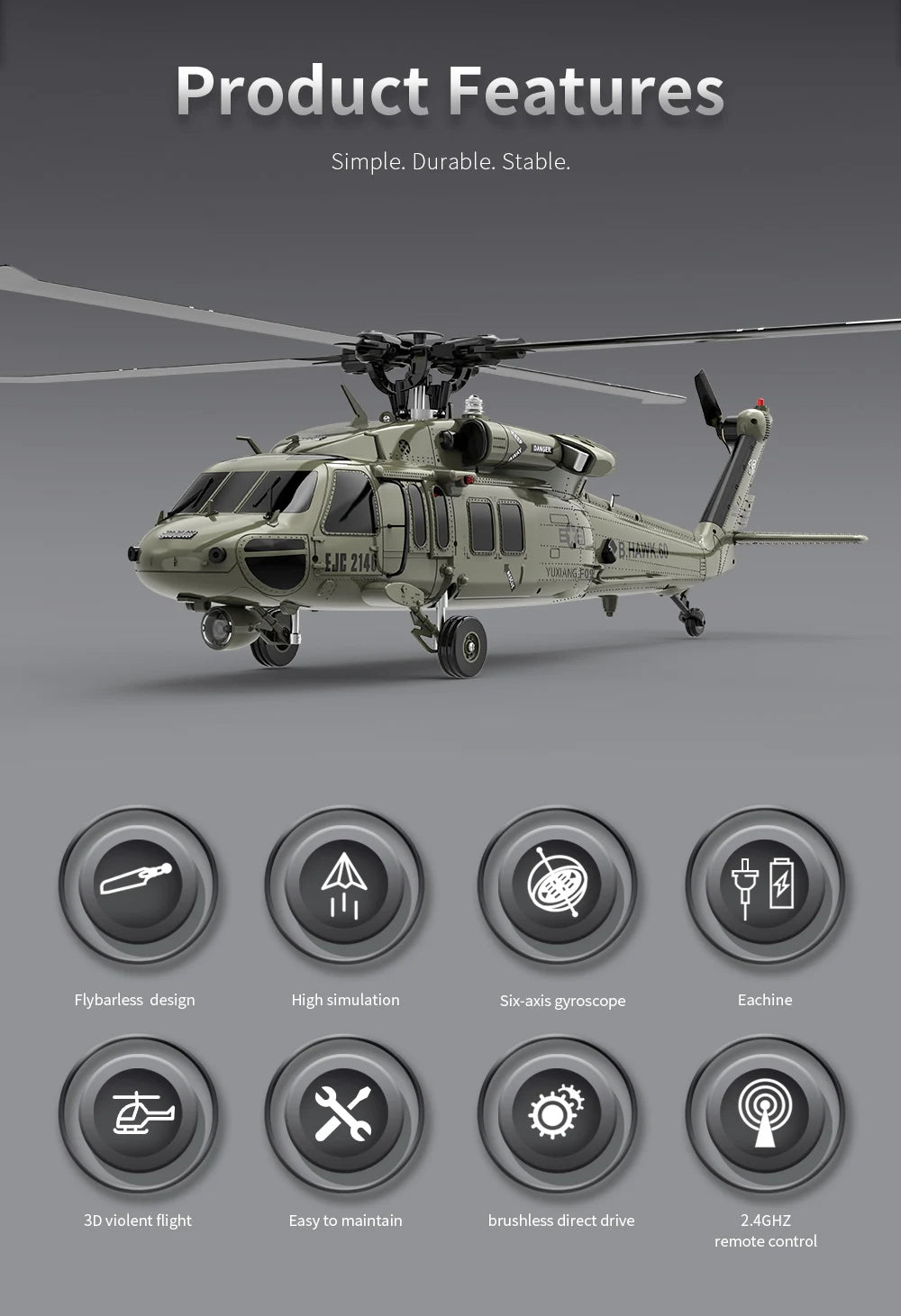 F09 6-Axis RC Helicopter, Features Durable Stable EJE 2IL YUMLANG Fope Flybarless