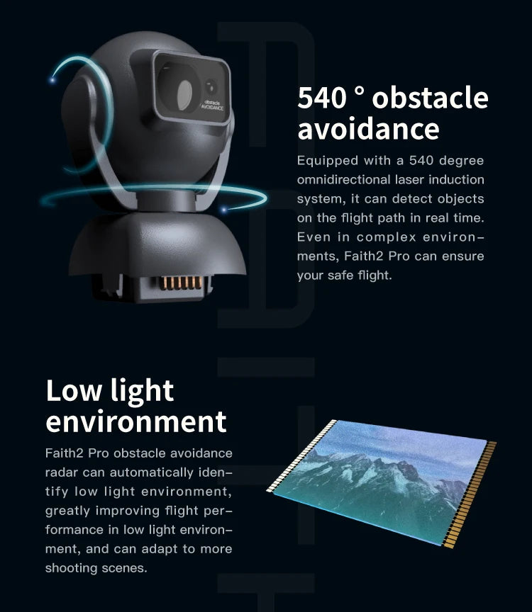 CFLY Faith 2pro Drone - 3-Axis Gimbal Camera,4K Video 5 Directions of Obstacle Sensing,32 Mins Flight Time,6km Video Transmission 11 CFLY Faith 2pro Drone - 3-Axis Gimbal Camera, CFLY Faith 2pro Drone, faith? Pro obstacle avoidance radar can automatically iden- tify low light environment
