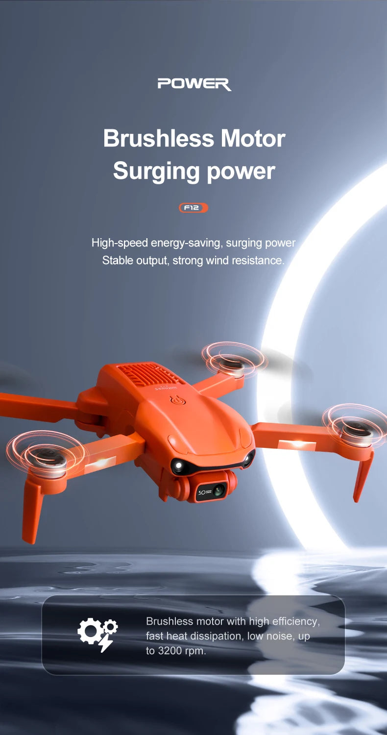 F12 GPS Drone, Brushless motor with high efficiency fast heat dissipation, low noise, up to