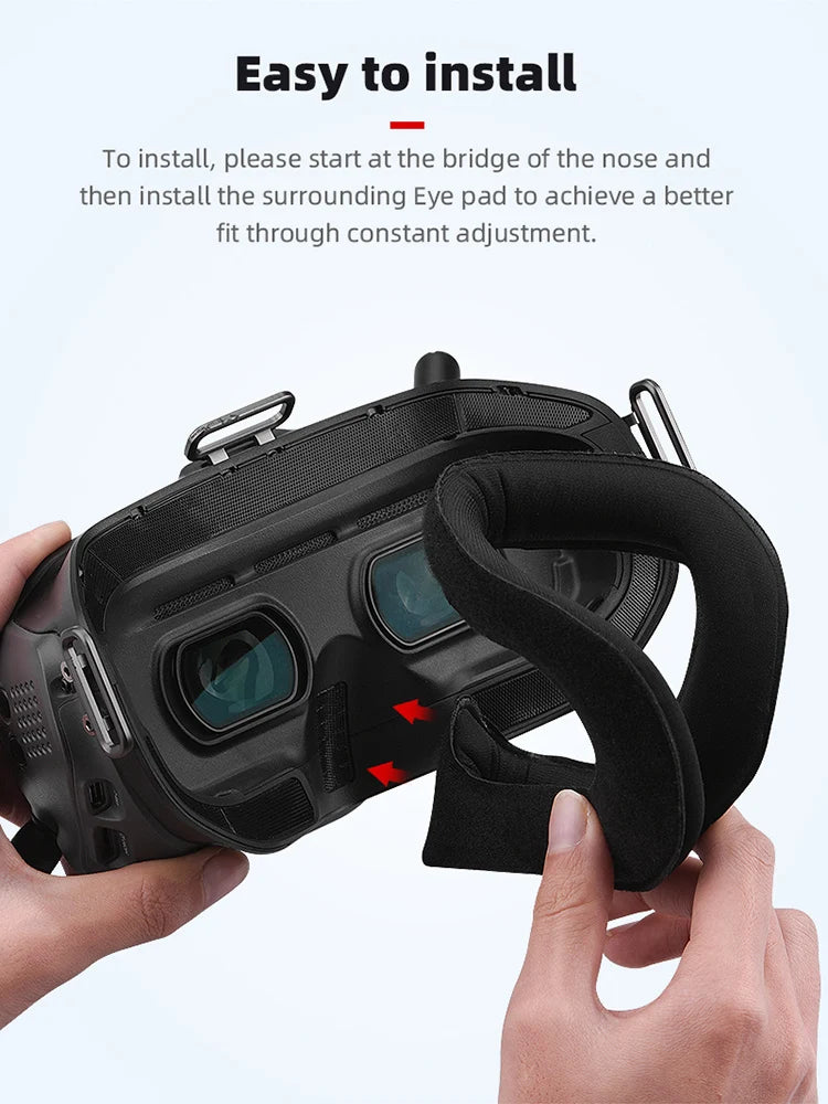 Face Mask Eye Pad for FPV Goggles V2, easy to install Please start at the bridge of the nose and then install the surrounding Eye pad to