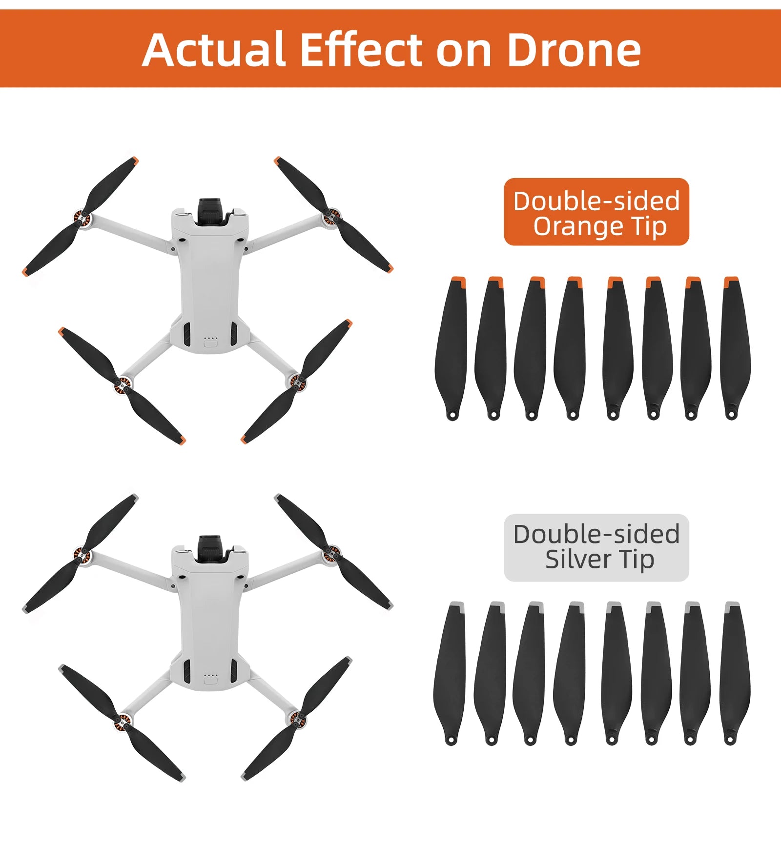 DJI Mini 3 Propeller, Actual Effect on Drone Double-sided Orange Tip (NIM)